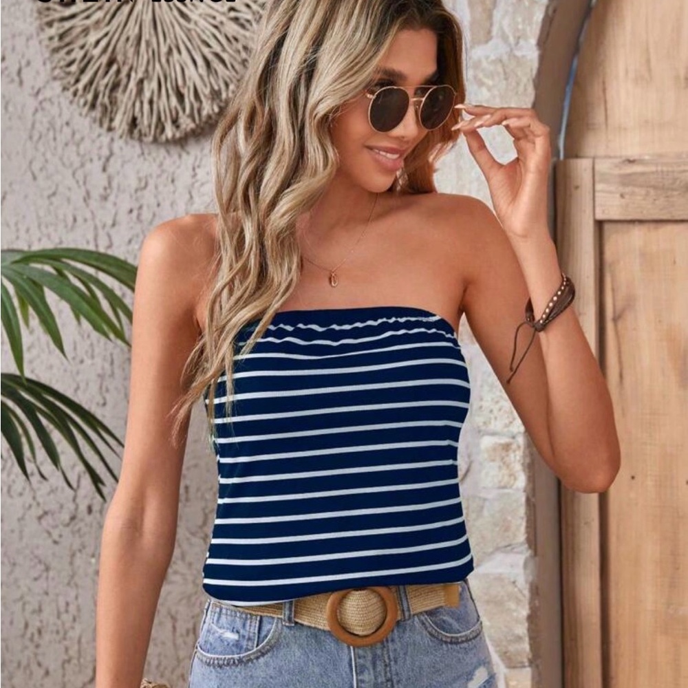 SHEIN Navy and White Striped Pencil Skirt